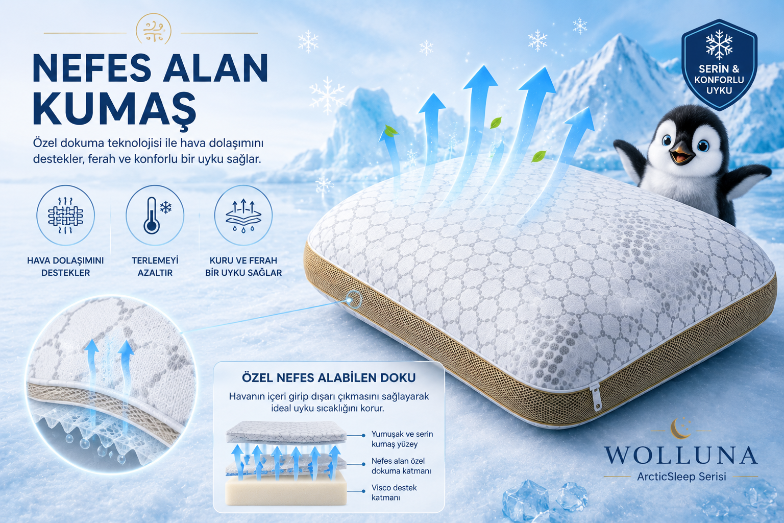 Wolluna ArcticSleep Serinletici Yastık