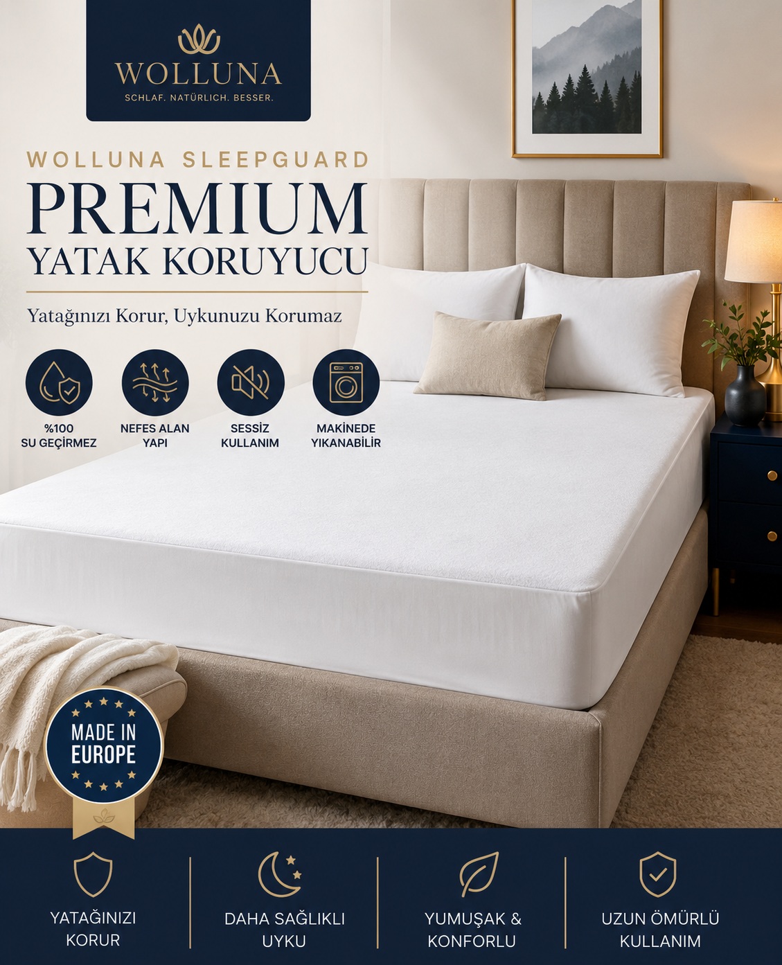 WOLLUNA SleepGuard Premium Su Geçirmez Yatak Koruyucu