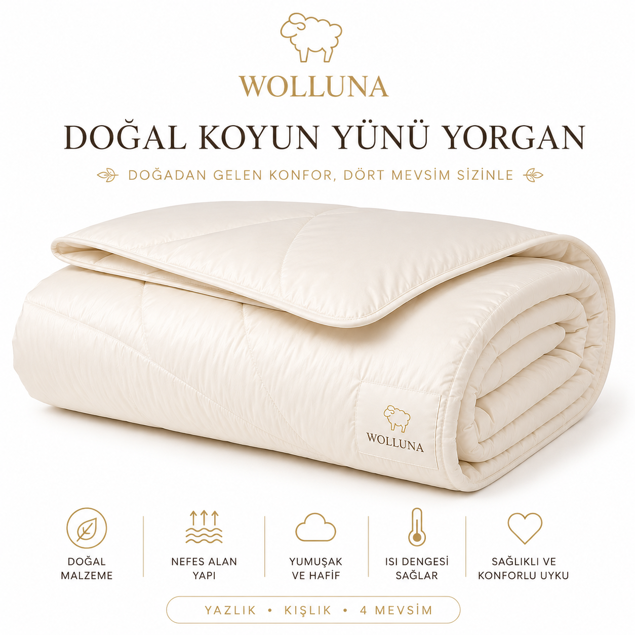 Wolluna Premium Doğal Yün Yorgan – Yazlık, Kışlık ve 4 Mevsim