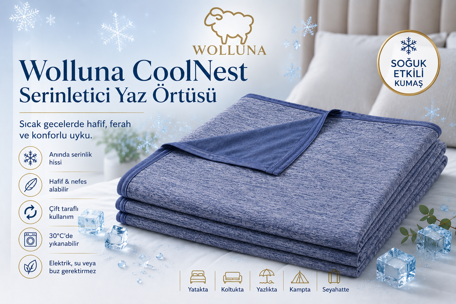 Wolluna CoolNest Serinletici Yaz Örtüsü – Çift Taraflı Soğuk Etkili Uyku Battaniyesi