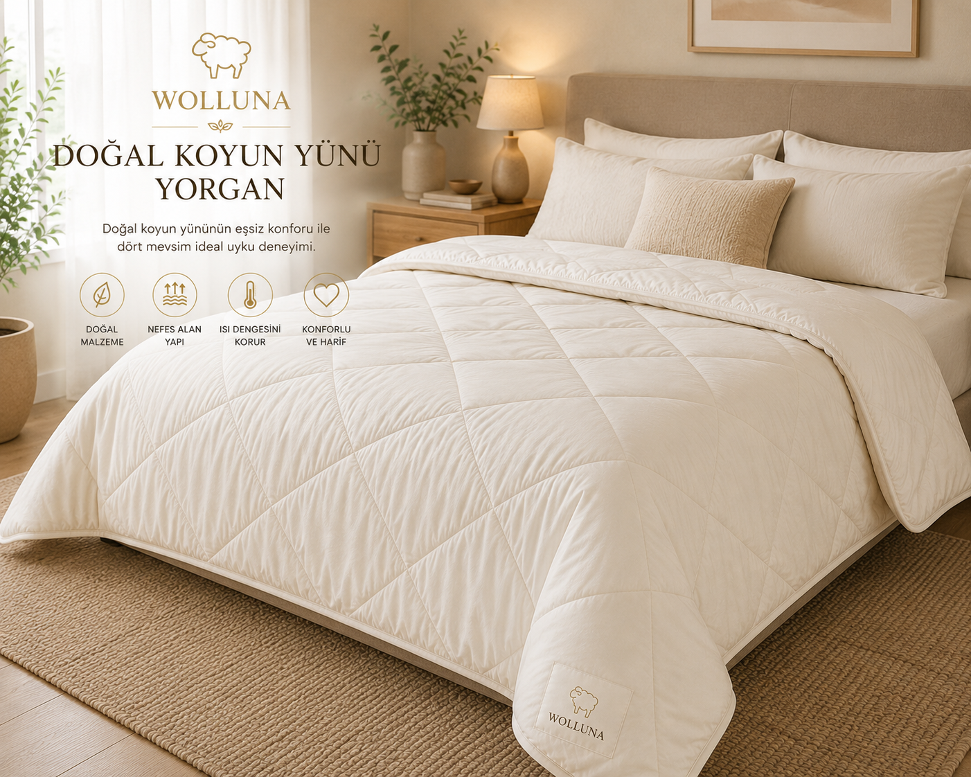 Wolluna Premium Doğal Yün Yorgan – Yazlık, Kışlık ve 4 Mevsim