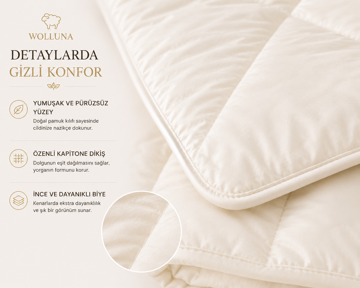 Wolluna Premium Doğal Yün Yorgan – Yazlık, Kışlık ve 4 Mevsim