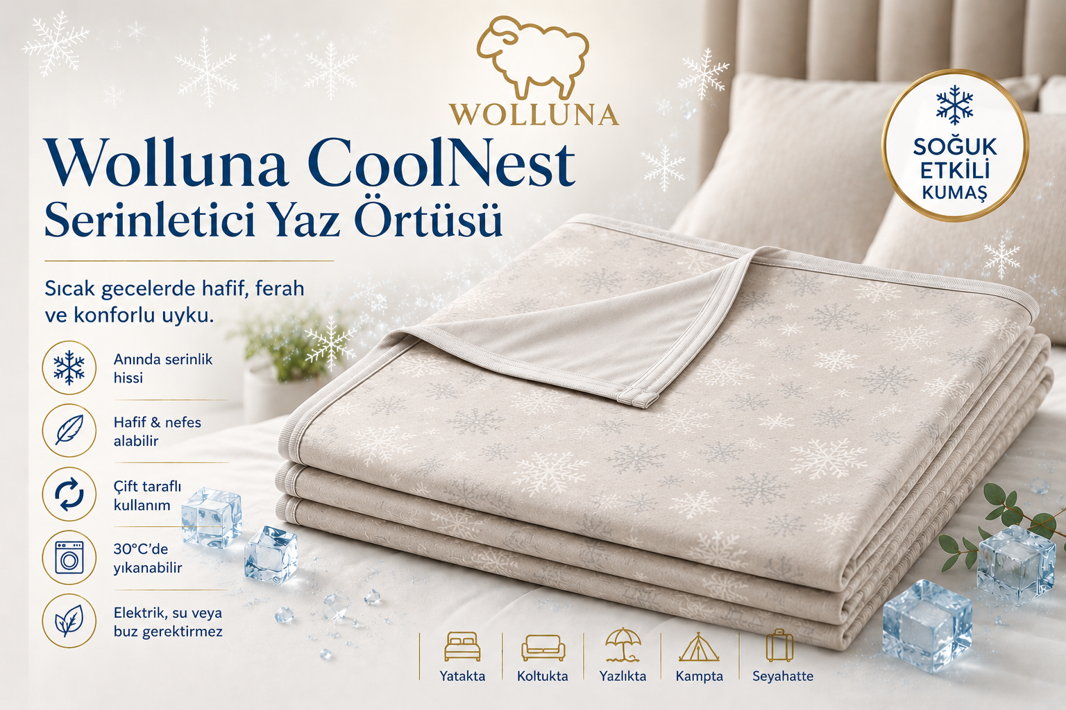 Wolluna CoolNest Serinletici Yaz Örtüsü – Çift Taraflı Soğuk Etkili Uyku Battaniyesi
