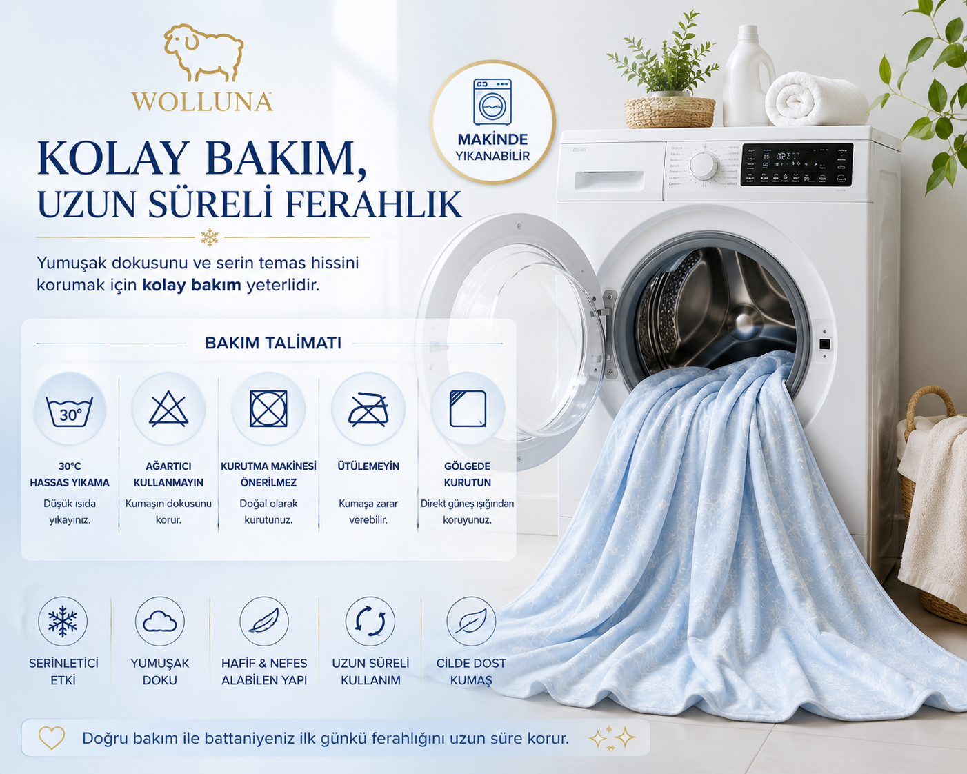Wolluna CoolNest Serinletici Yaz Örtüsü – Çift Taraflı Soğuk Etkili Uyku Battaniyesi